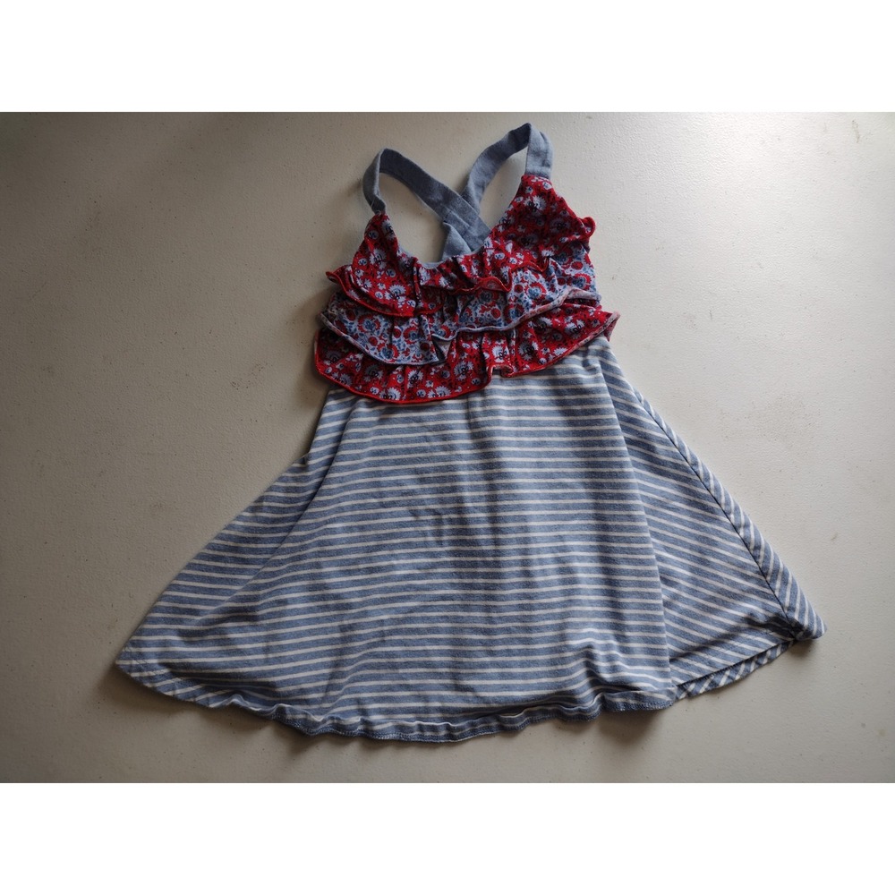 Jona Michelle Girls 3T Floral Striped Ruffle Sundress Blue Red